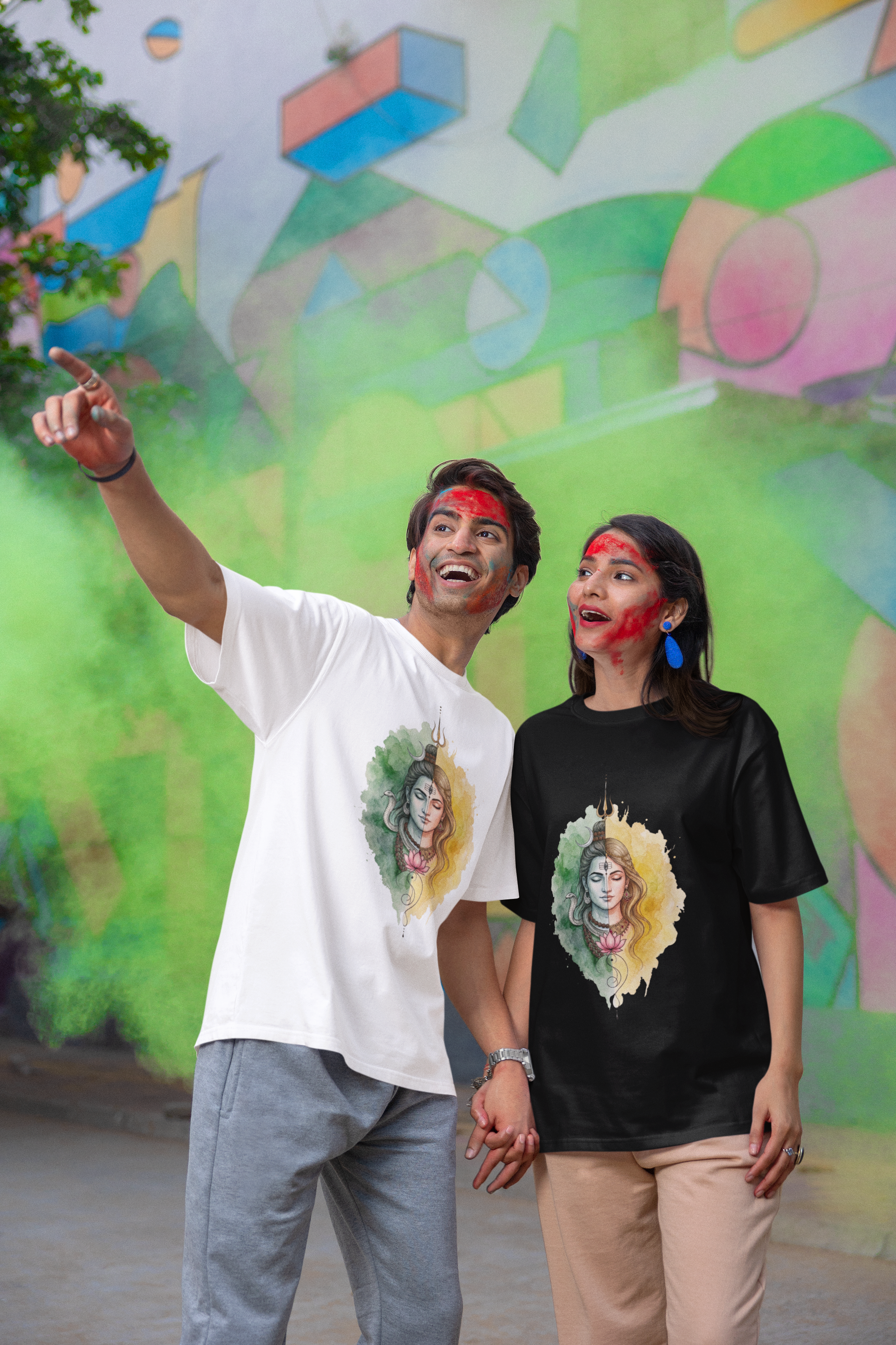 Shivashakthi Unisex Oversized T-Shirt — Emerald Dusk & Golden Dawn