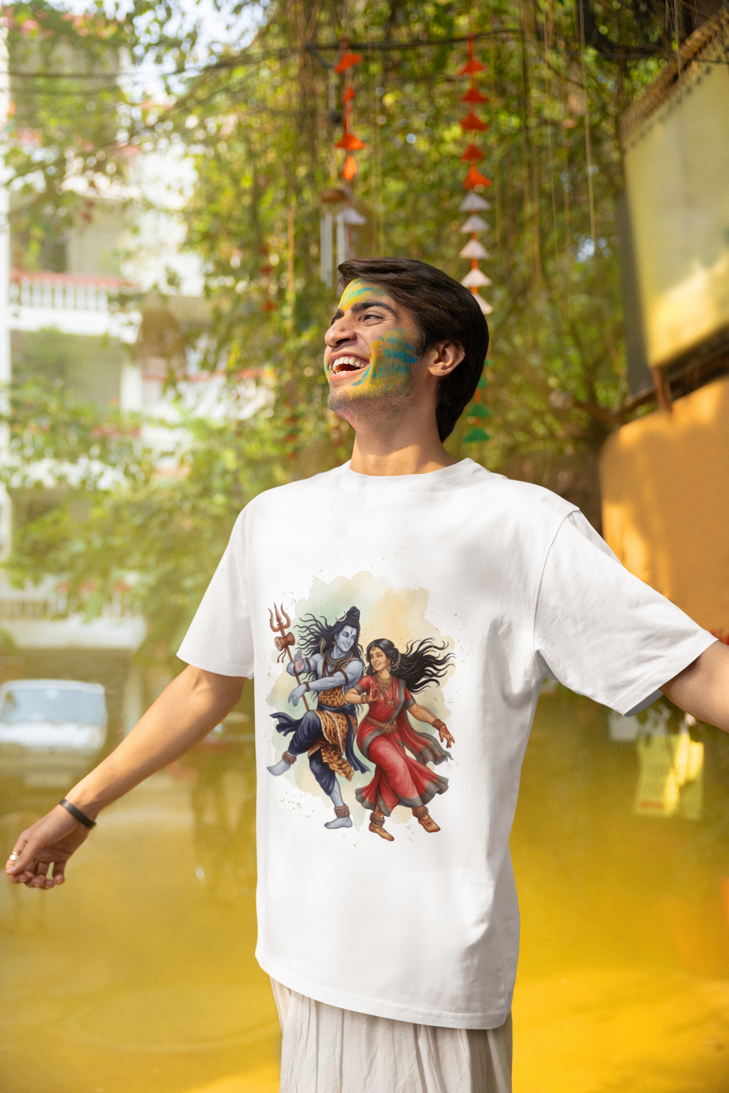 Shivashakthi Unisex Oversized T-Shirt — Cosmic Dance, Emerald & Ochre