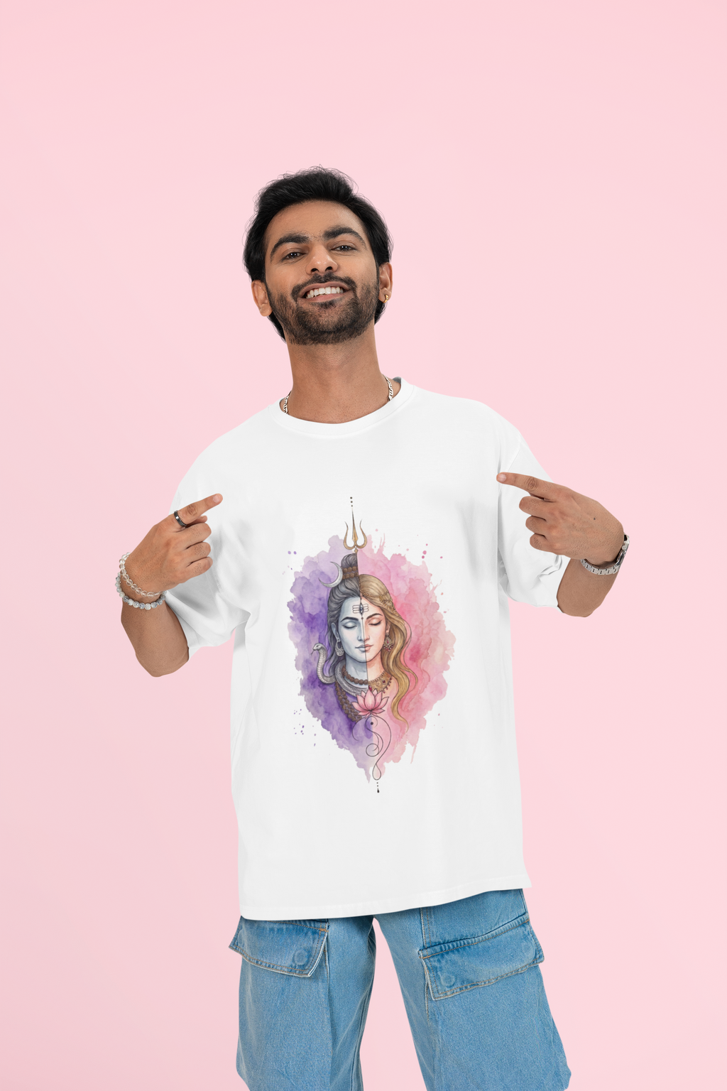 Shivashakthi Unisex Oversized T-Shirt — Violet Dusk & Rose Dawn