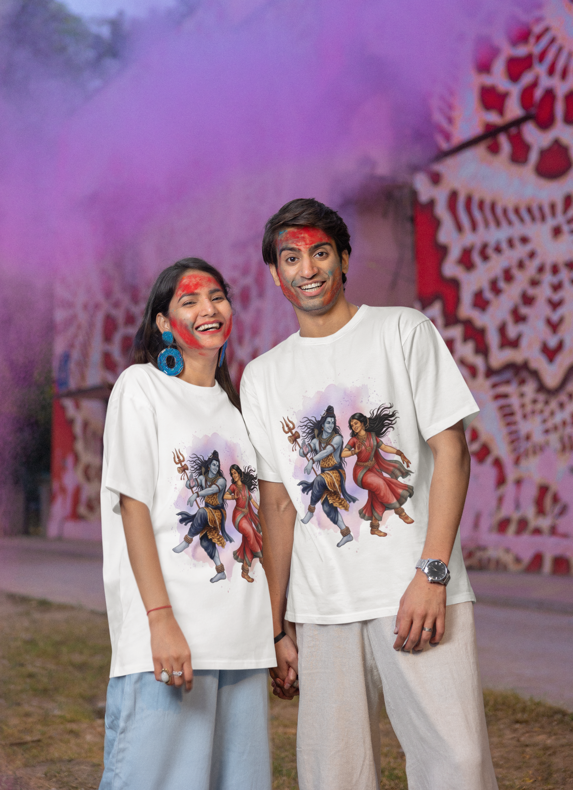 Shivashakthi Unisex Oversized T-Shirt — Cosmic Dance, Violet & Blush