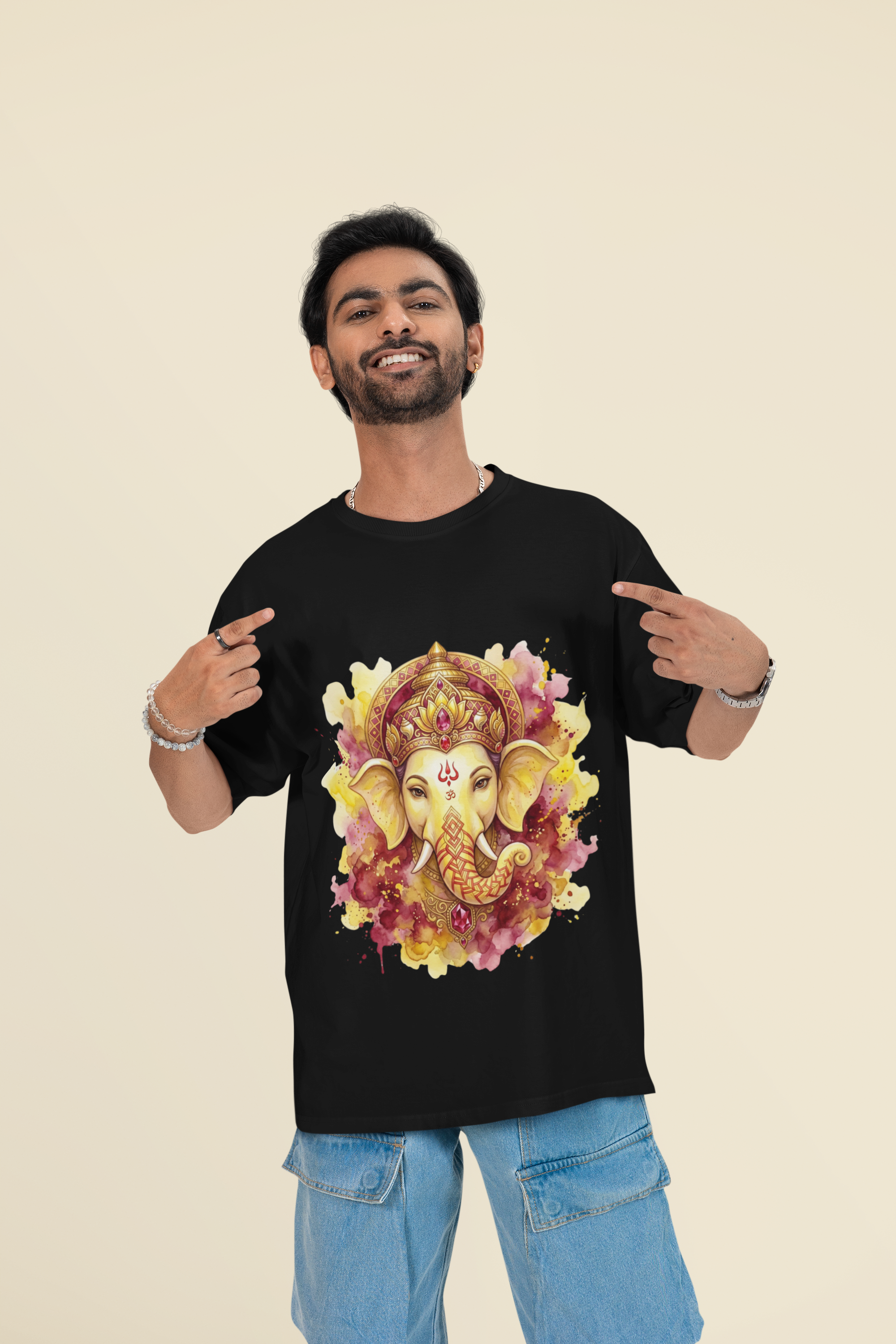 Ganesha Short Sleeve T-Shirt — Sindoor Red & Gold