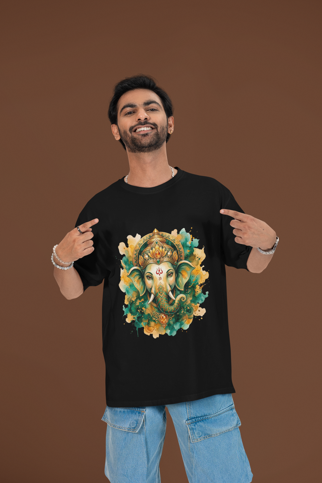 Ganesha Short Sleeve T-Shirt — Vrindavan Green & Gold