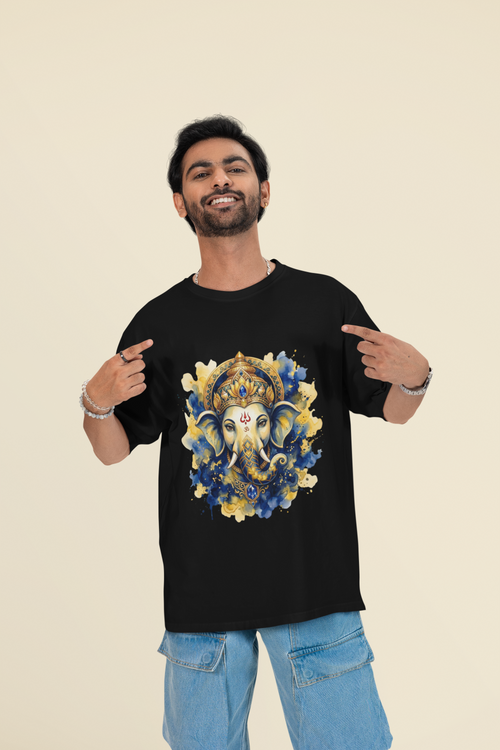 Ganesha Unisex Oversized T-Shirt — Maharaja Blue & Gold