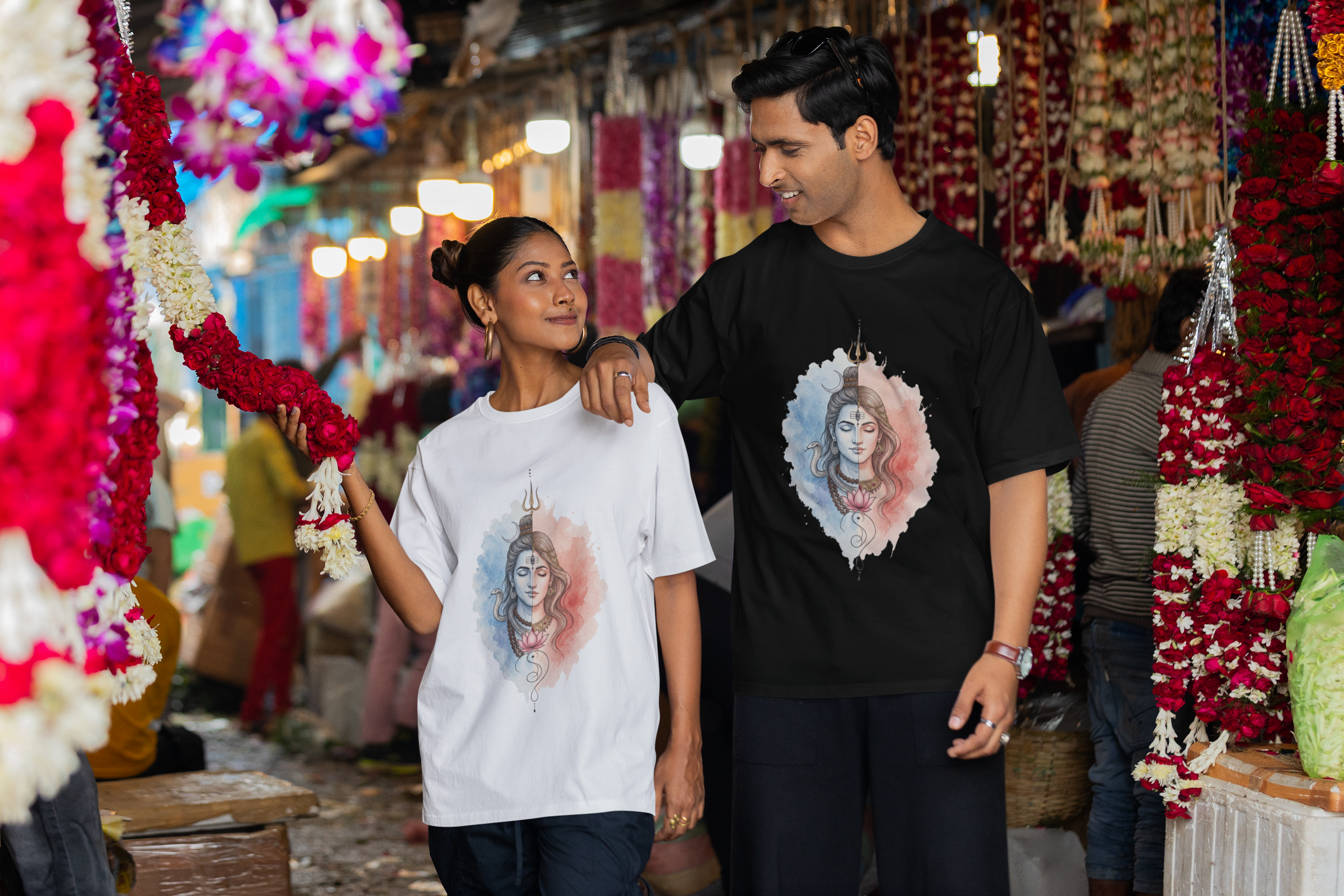 Shivashakthi Unisex Oversized T-Shirt — Glacier & Coral Dawn