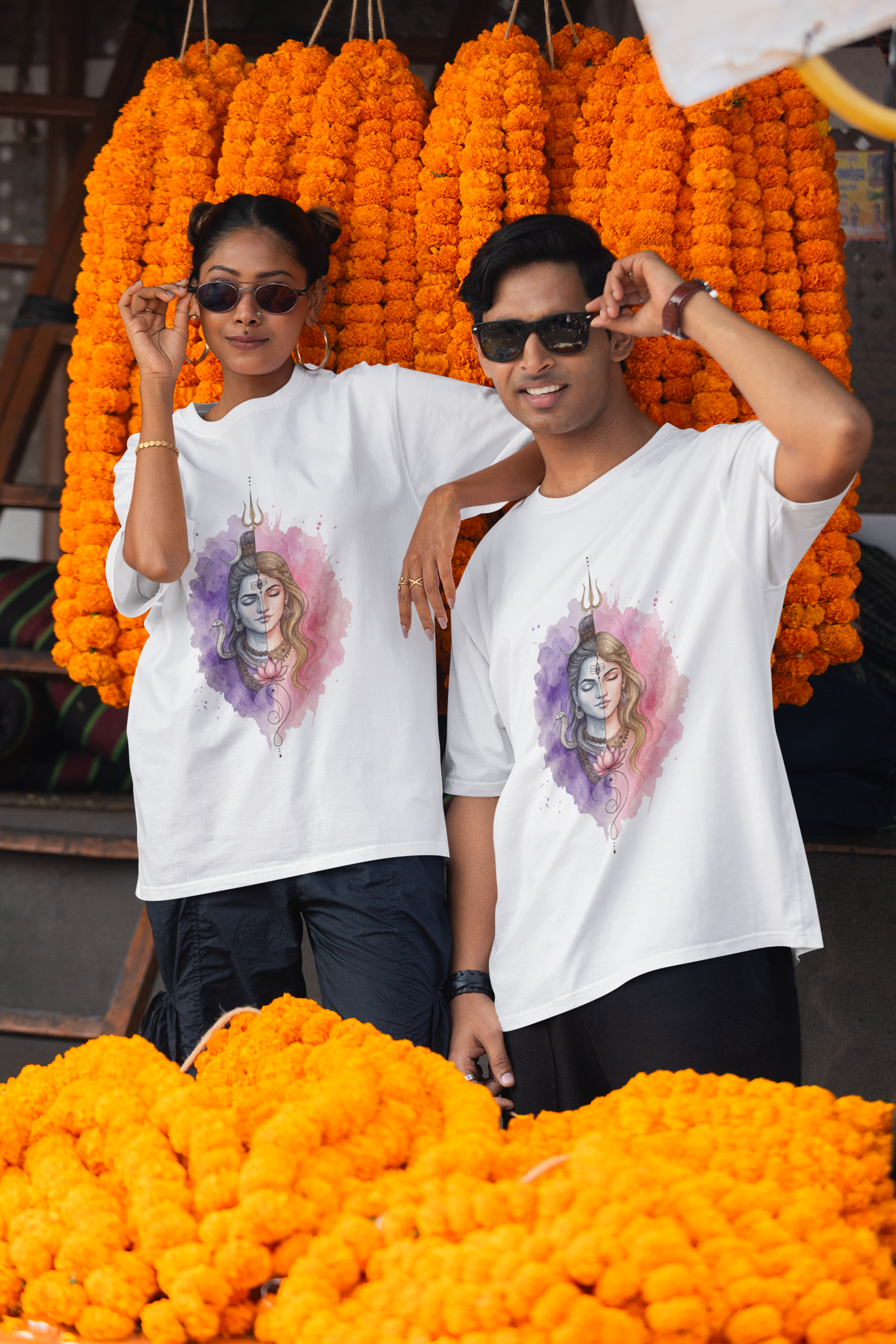 Shivashakthi Unisex Oversized T-Shirt — Violet Dusk & Rose Dawn