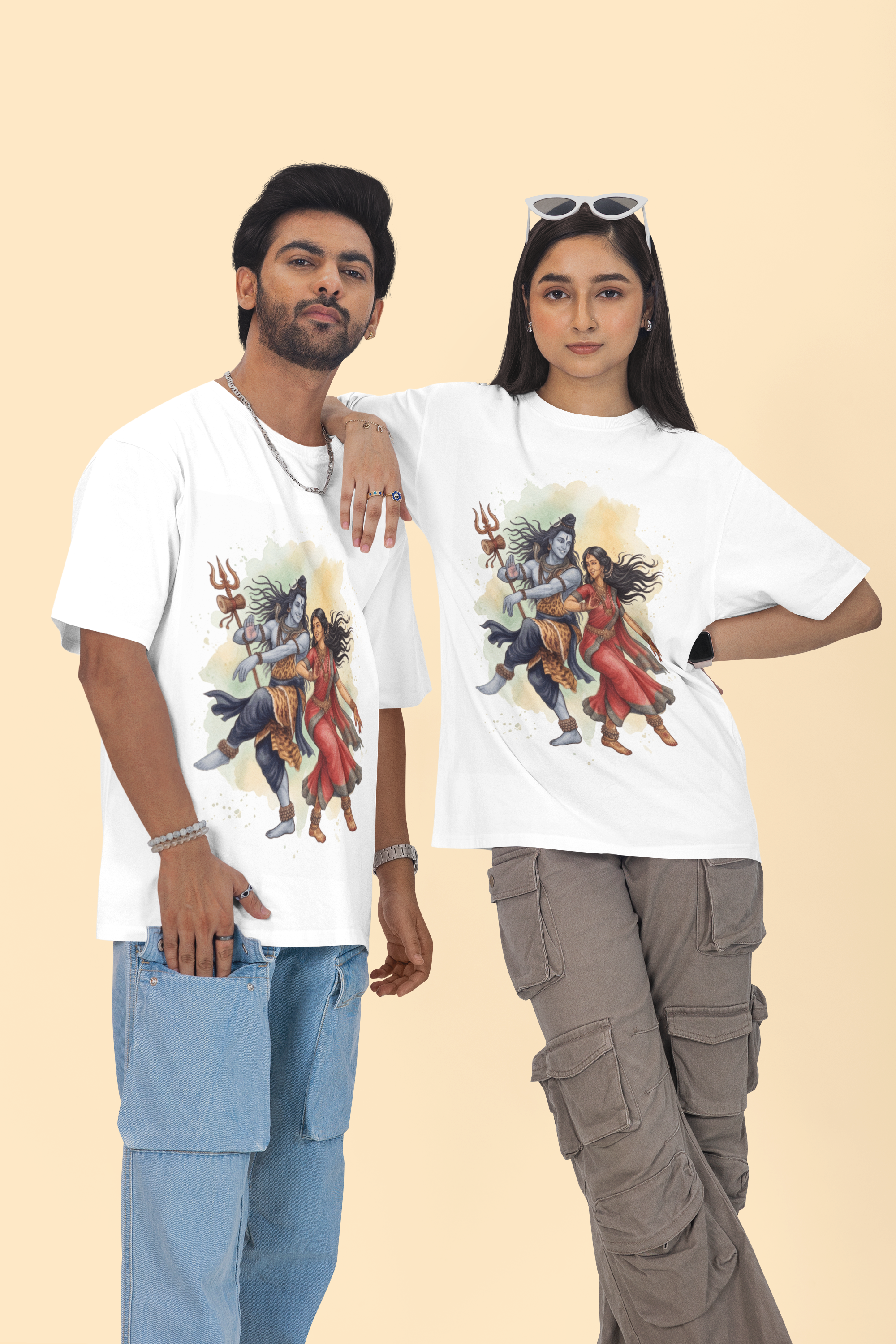 Shivashakthi Unisex Oversized T-Shirt — Cosmic Dance, Emerald & Ochre