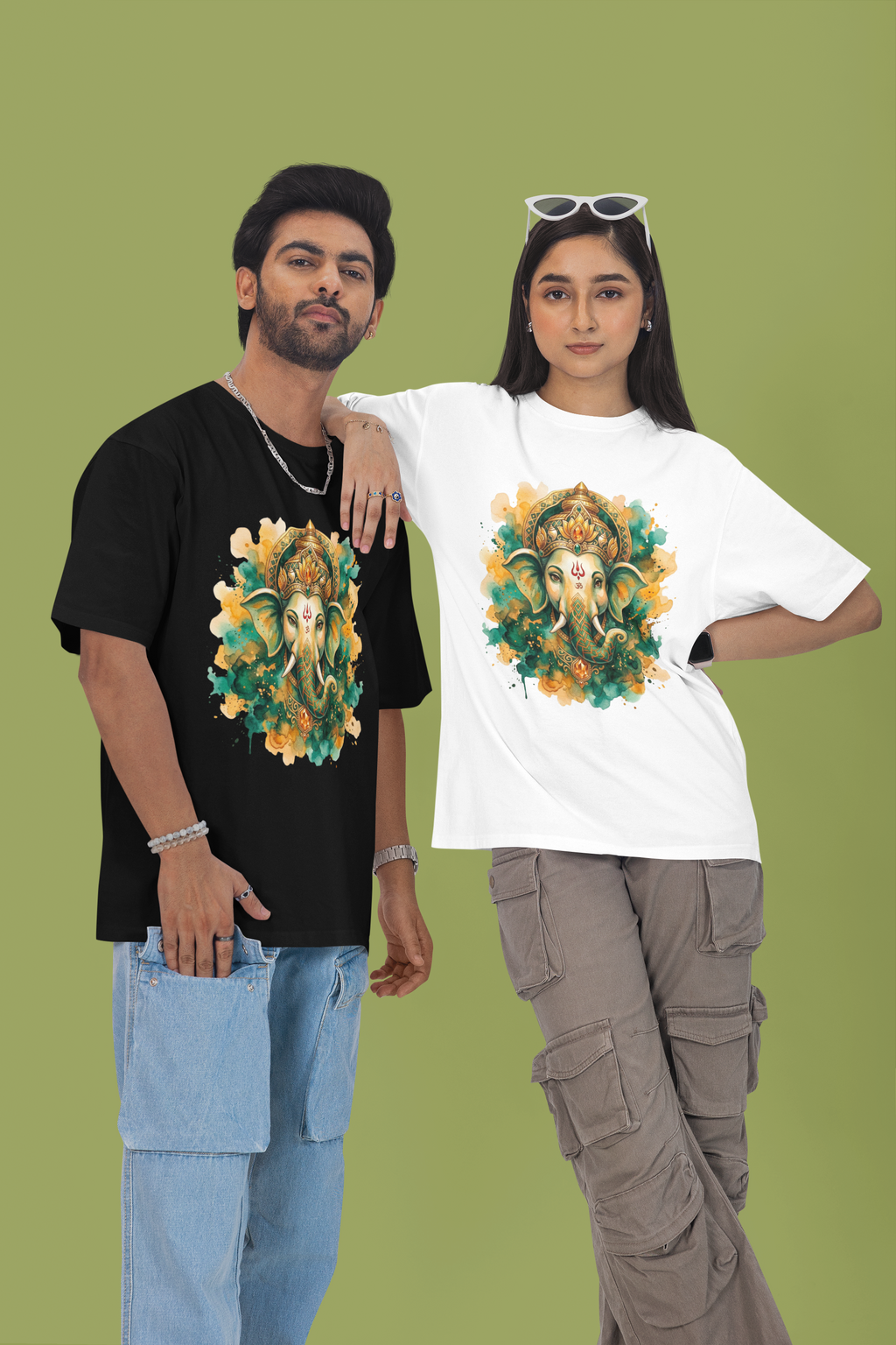 Ganesha Short Sleeve T-Shirt — Vrindavan Green & Gold