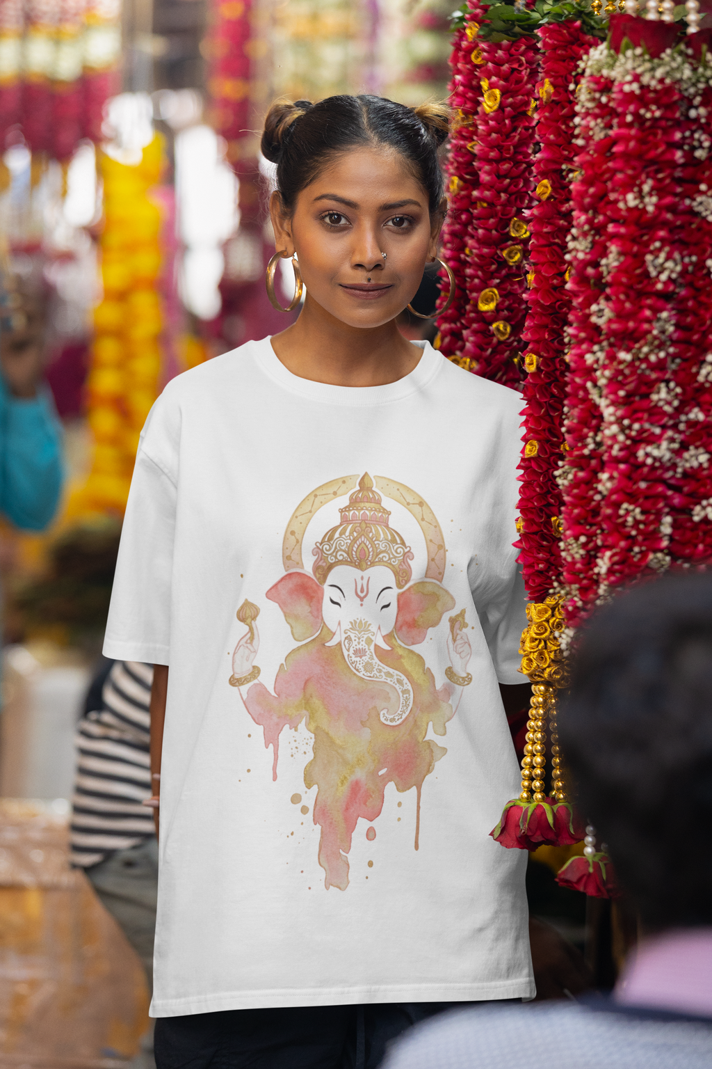 Ganesha Unisex Oversized T-Shirt — Peach Blossom & Gold