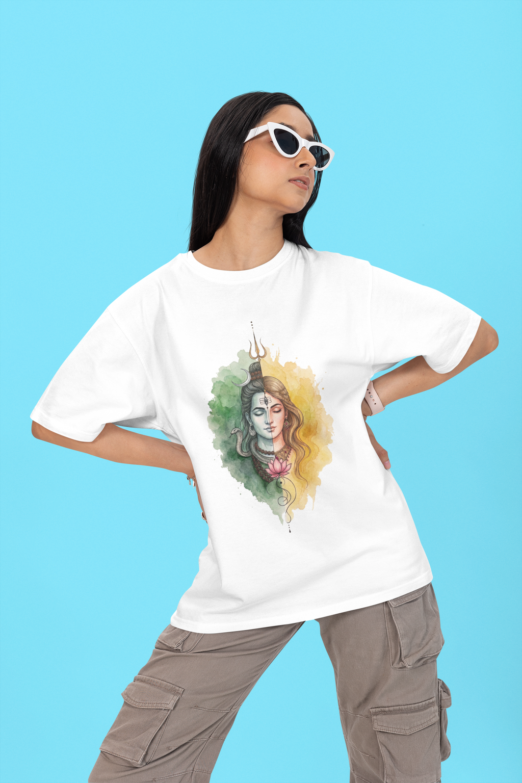 Shivashakthi Unisex Oversized T-Shirt — Emerald Dusk & Golden Dawn