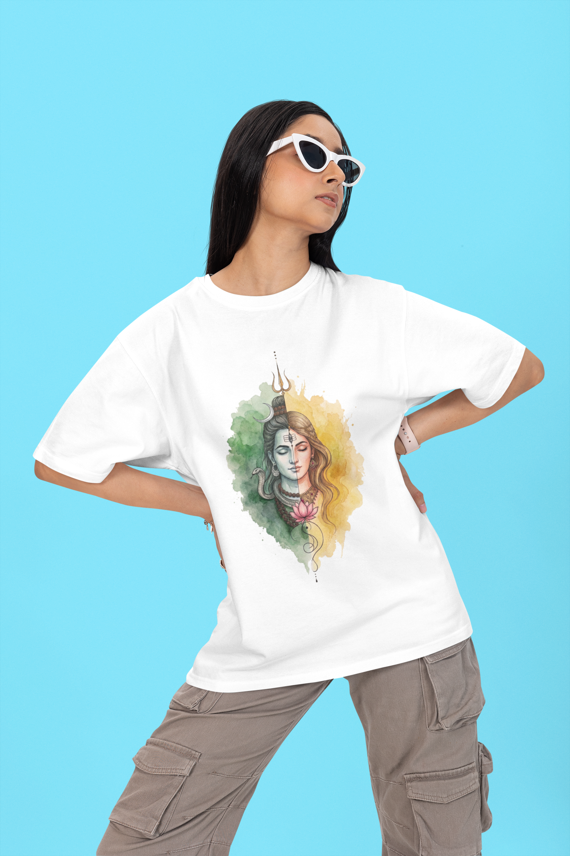 Shivashakthi Unisex Oversized T-Shirt — Emerald Dusk & Golden Dawn