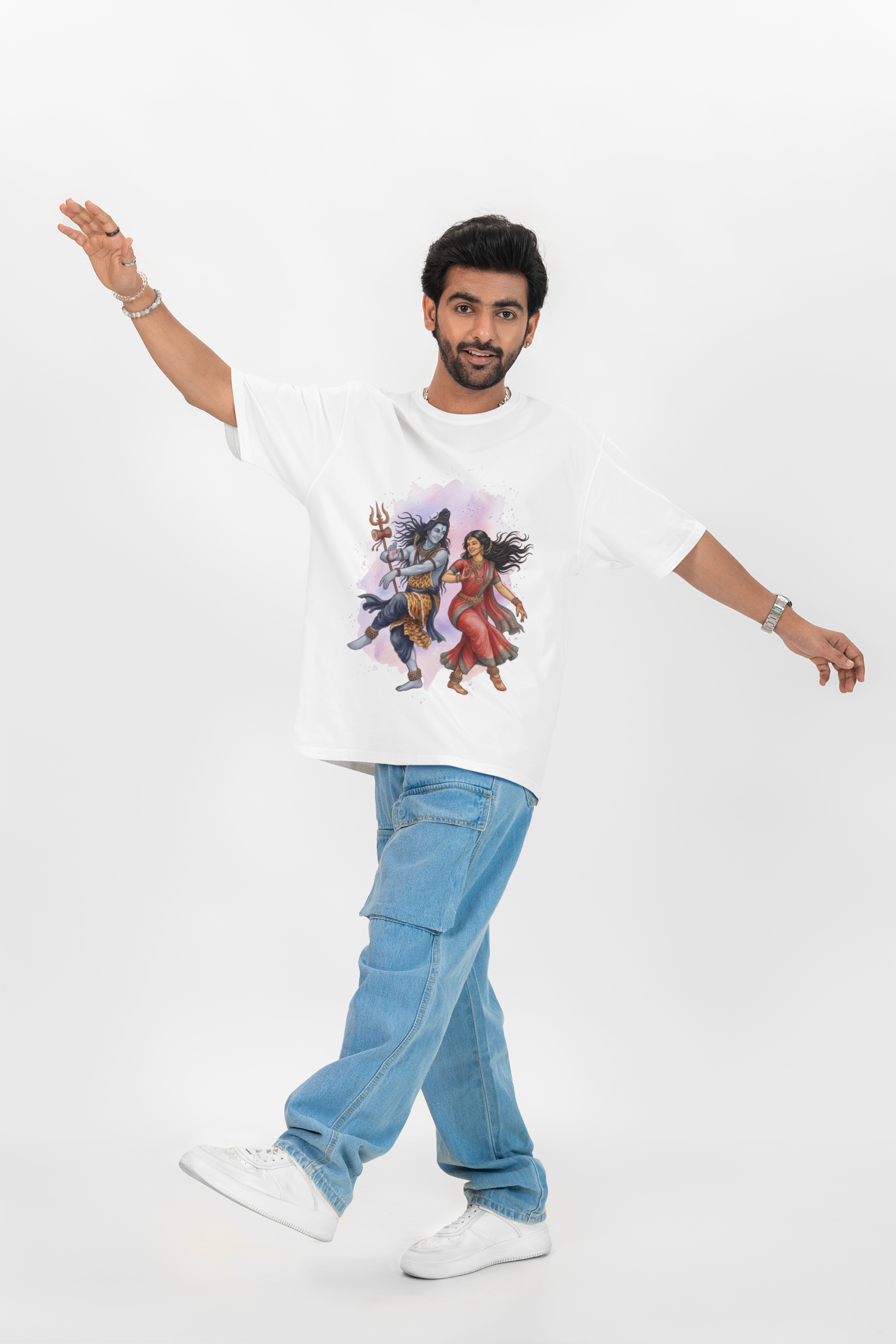 Shivashakthi Unisex Oversized T-Shirt — Cosmic Dance, Violet & Blush