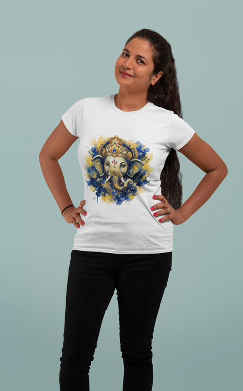 Ganesha Short Sleeve T-Shirt — Maharaja Blue & Gold
