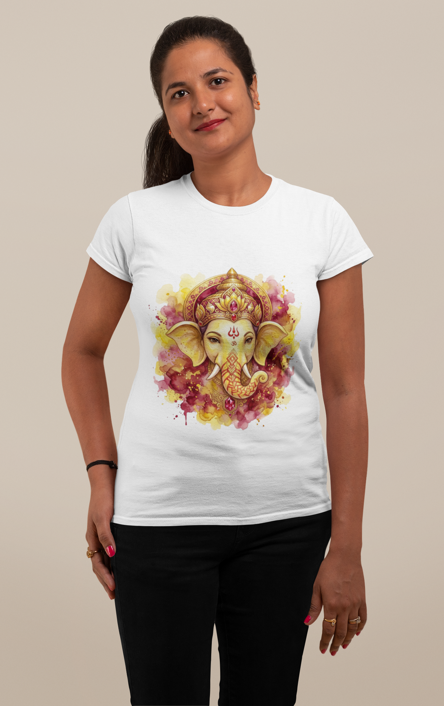 Ganesha Short Sleeve T-Shirt — Sindoor Red & Gold